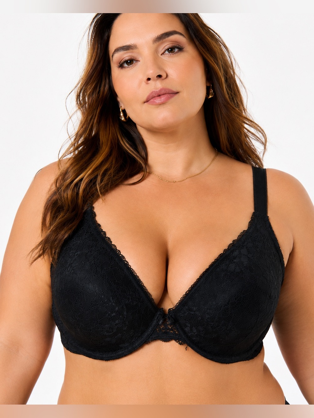 Torrid Curve Black Lace Push Up Plunge Bra 46DDD Underwire Full Coverage Plus
